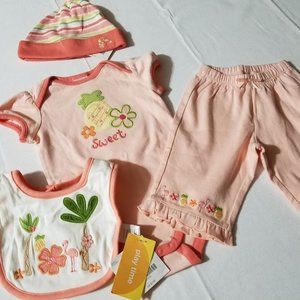 Gymboree Vintage Tropical 3-6 Month Bodysuit, Hat. 0-3 Month Pants NWT Outfit